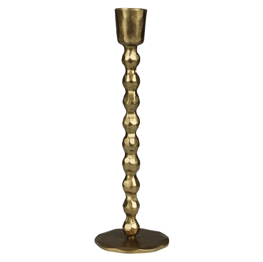 Large Talega Beaded Stem Taper Candle Holder in Brass, from HomArt