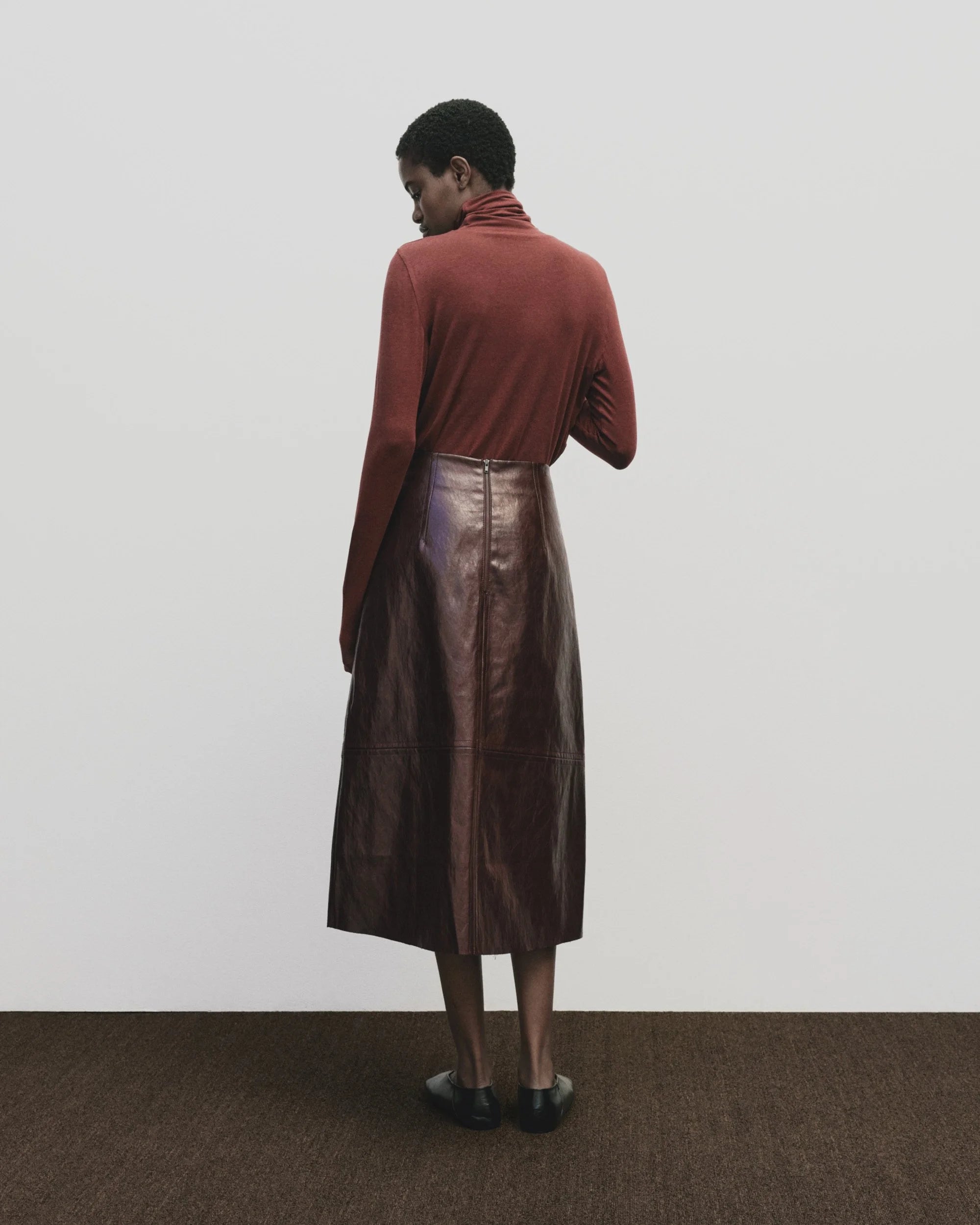 Faux Leather Skirt in Burgundy, from Mijeong Park