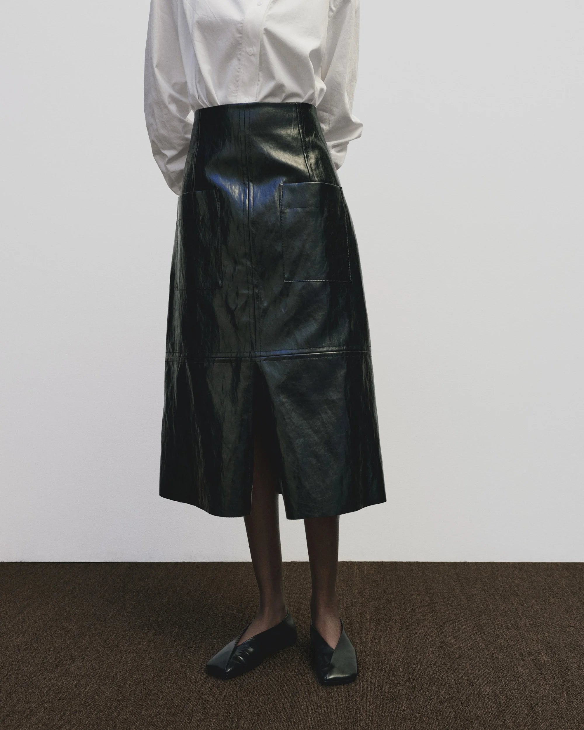 Faux Leather Skirt in Black, from Mijeong Park