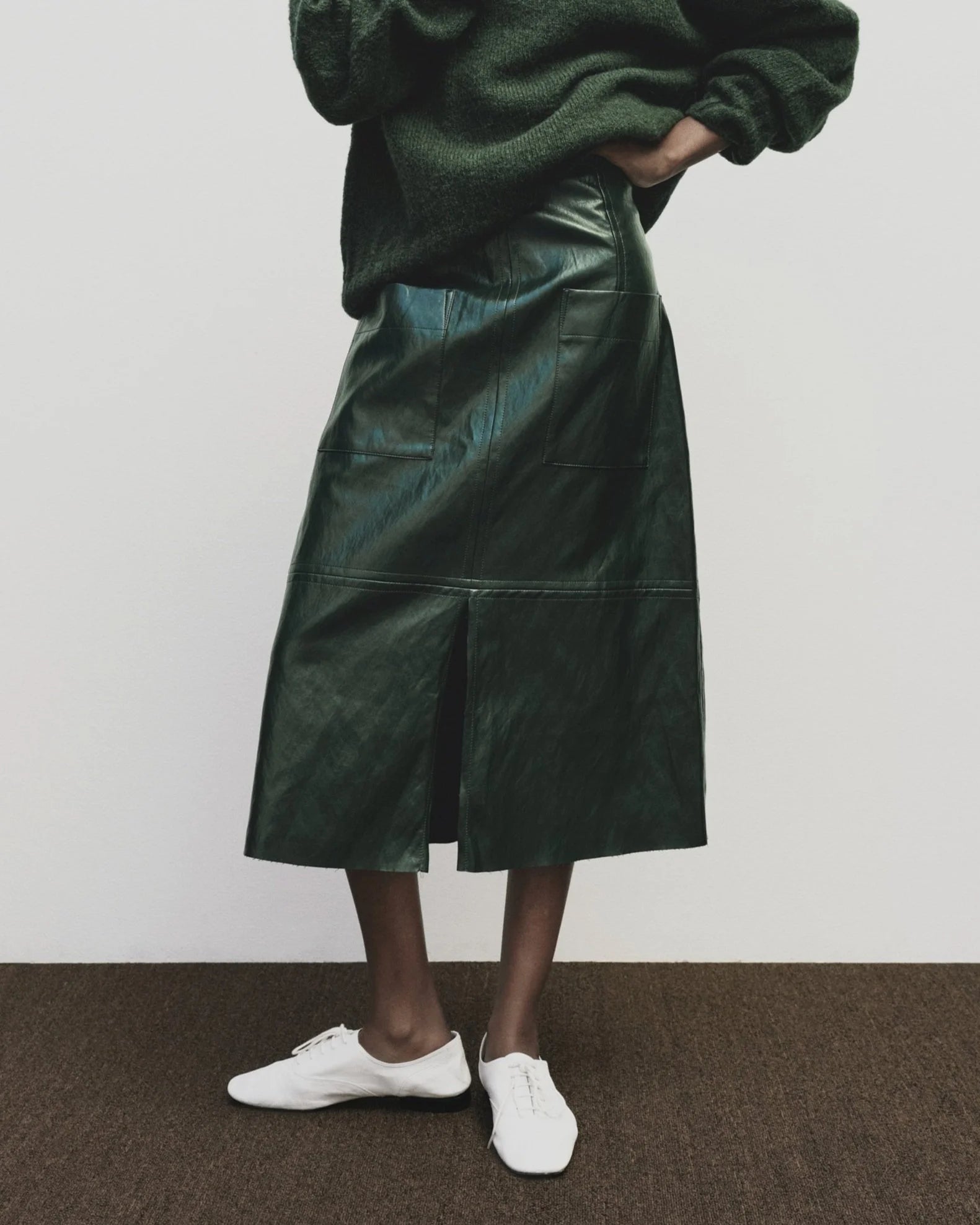 Faux Leather Skirt in Green, from Mijeong Park
