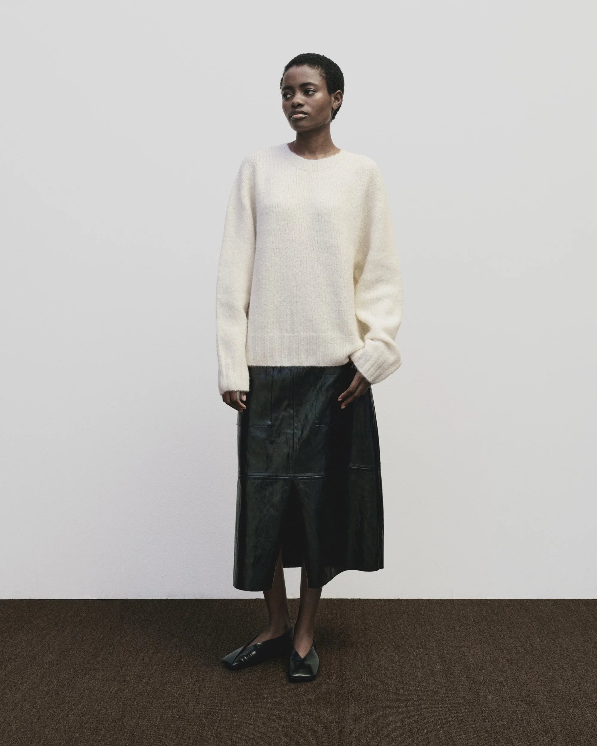 Faux Leather Skirt in Black, from Mijeong Park