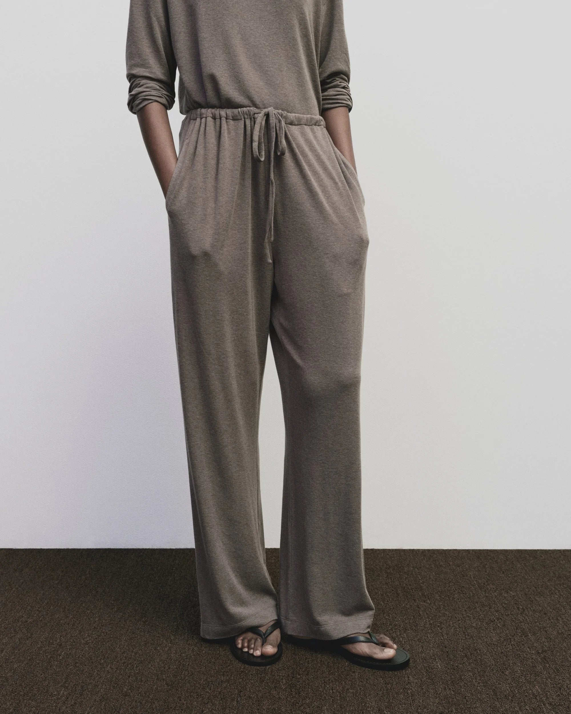 Wool Cotton Jersey Pants in Mocha, from Mijeong Park