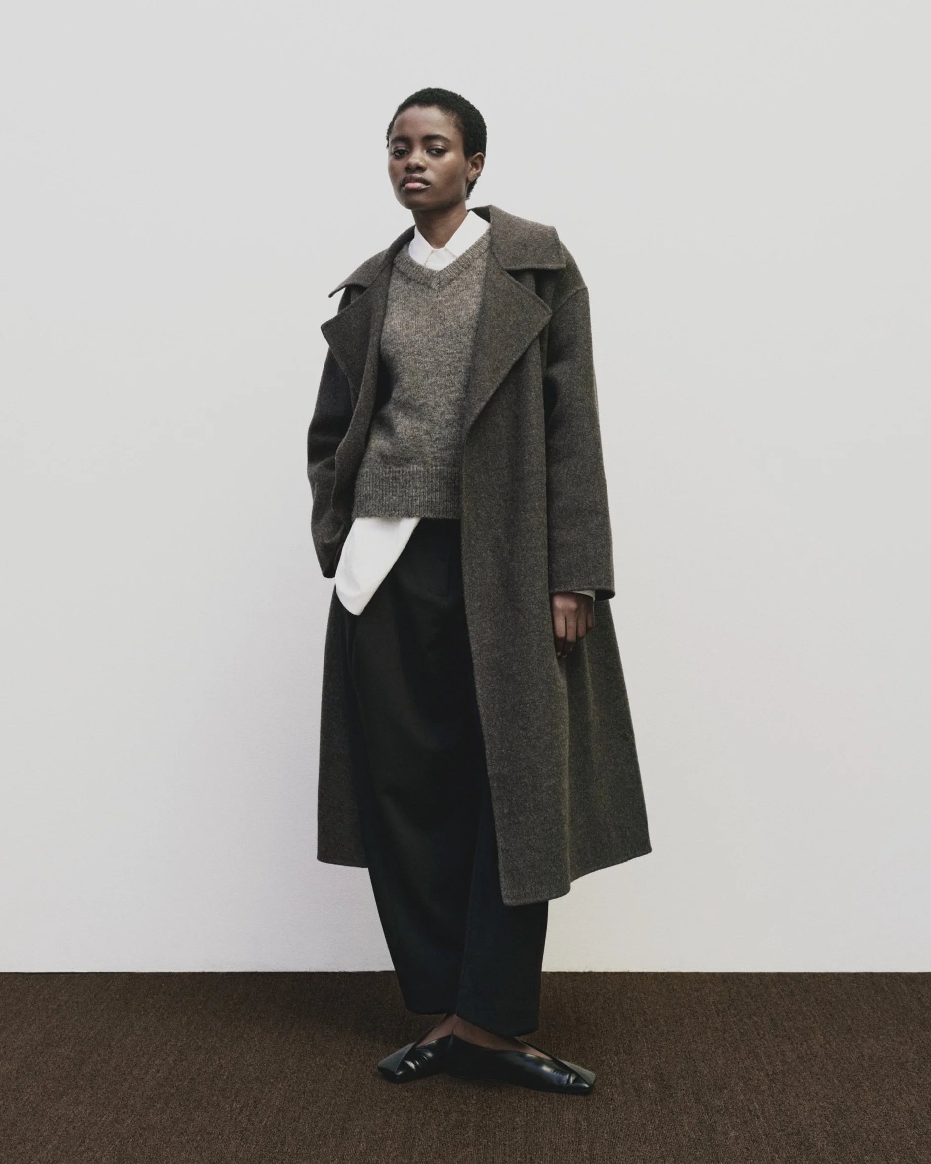 Handmade Belted Wool Coat in Brown, from Mijeong Park