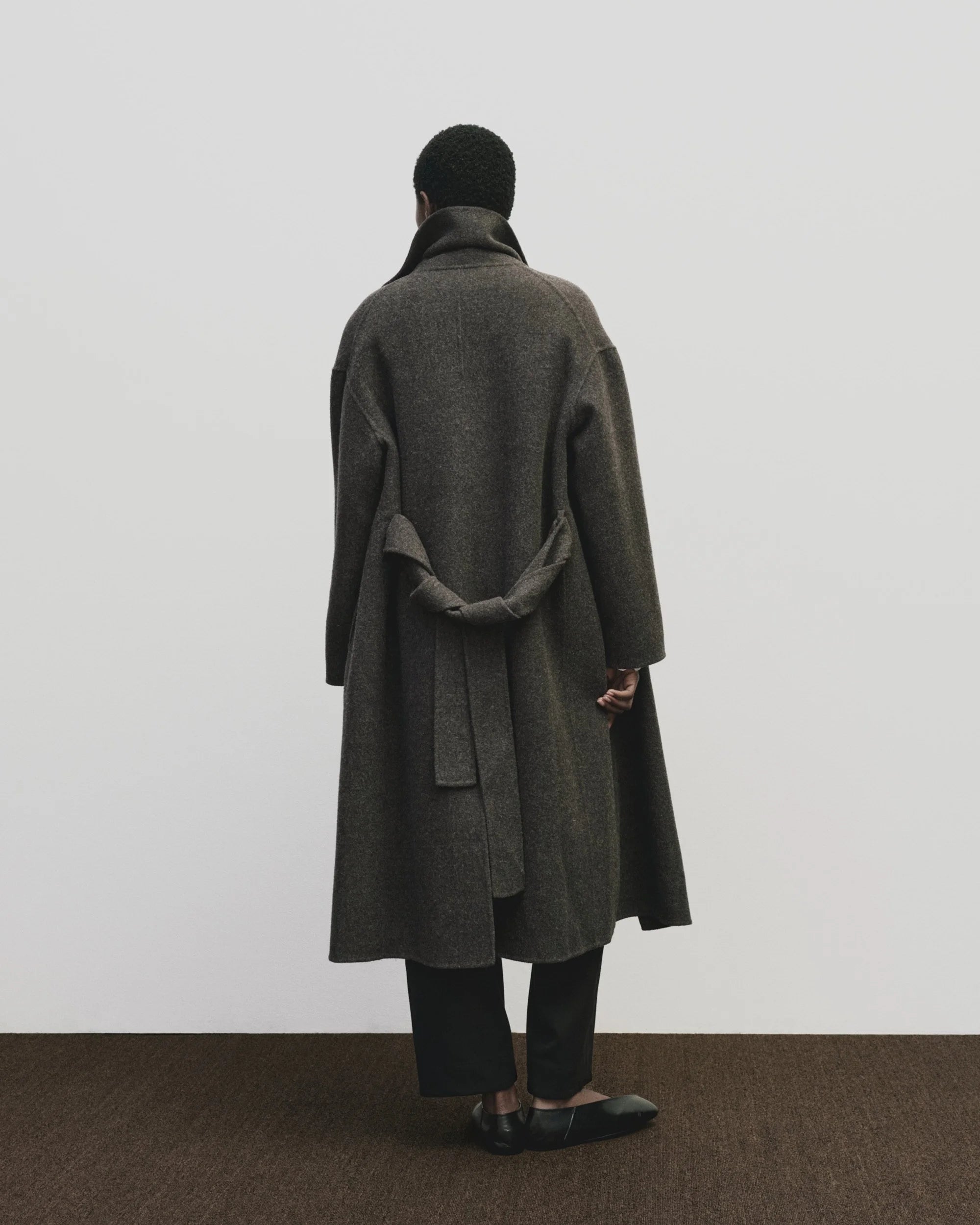 Handmade Belted Wool Coat in Brown, from Mijeong Park