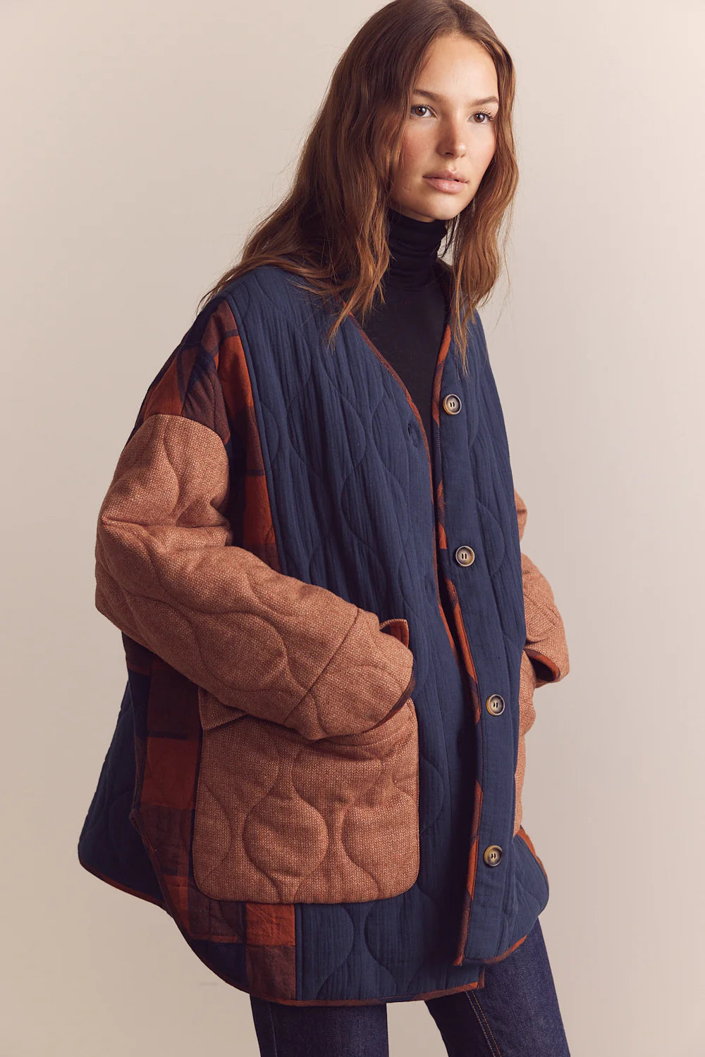 Reversible Patched Quilt Jacket in Multi, from Amente