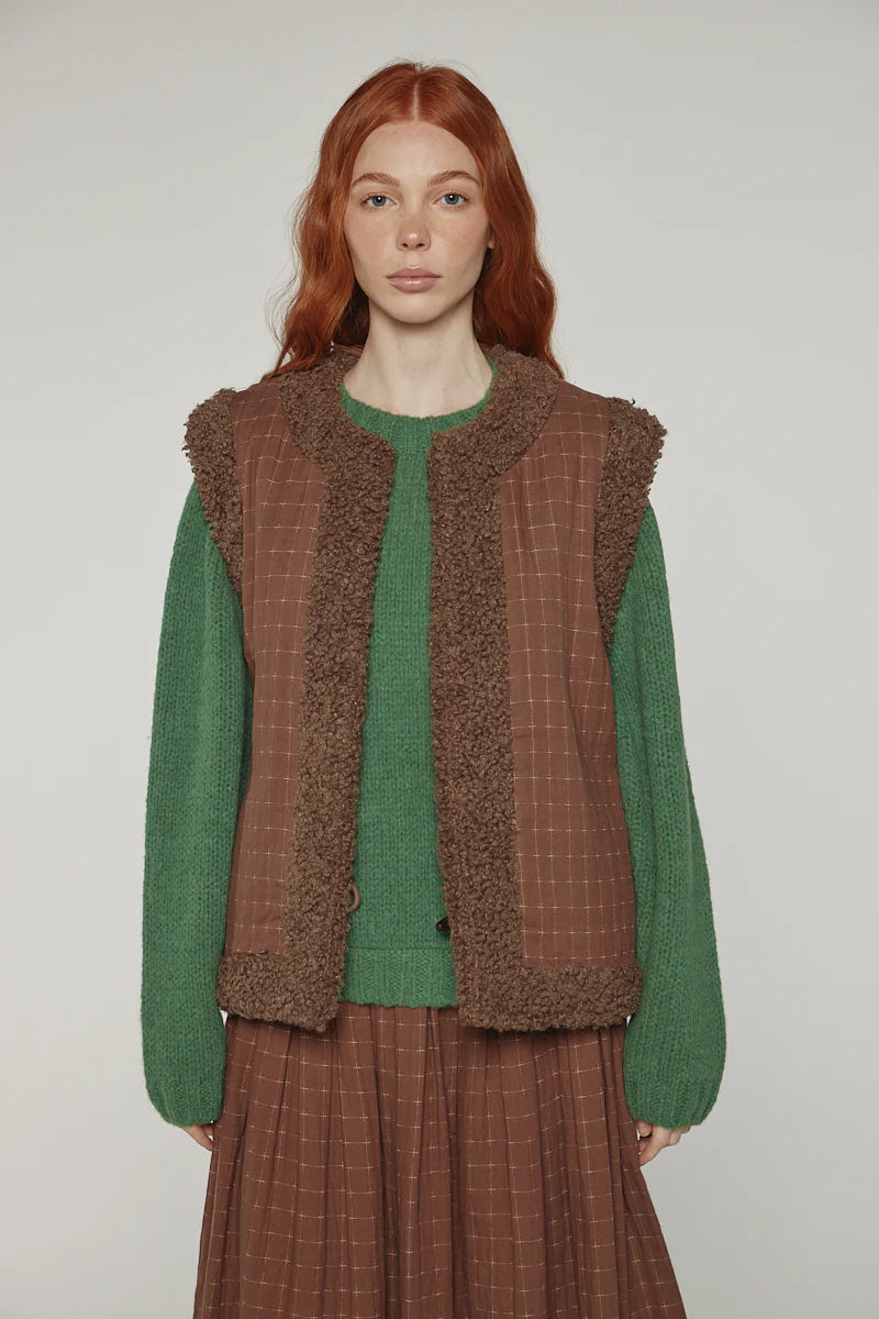 Reversible Toggle Button Vest in Walnut, from Amente