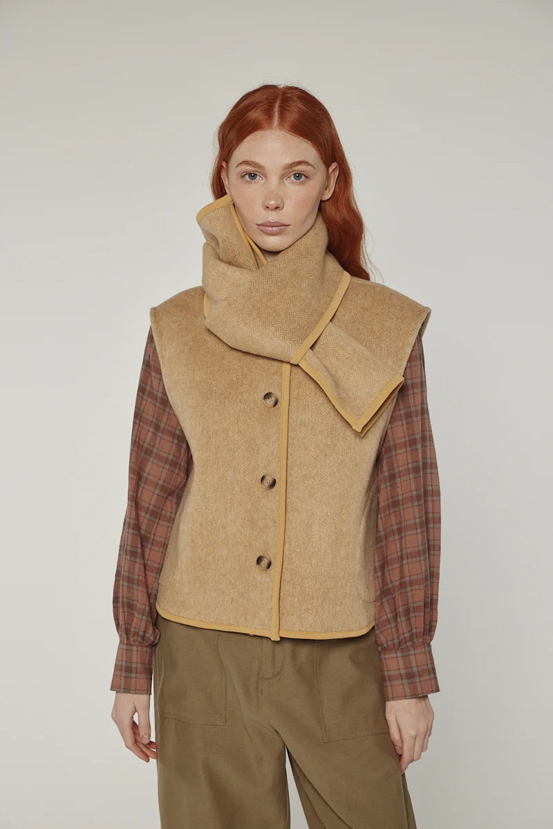 Wool-Blended Scarf Vest in Cashew, from Amente
