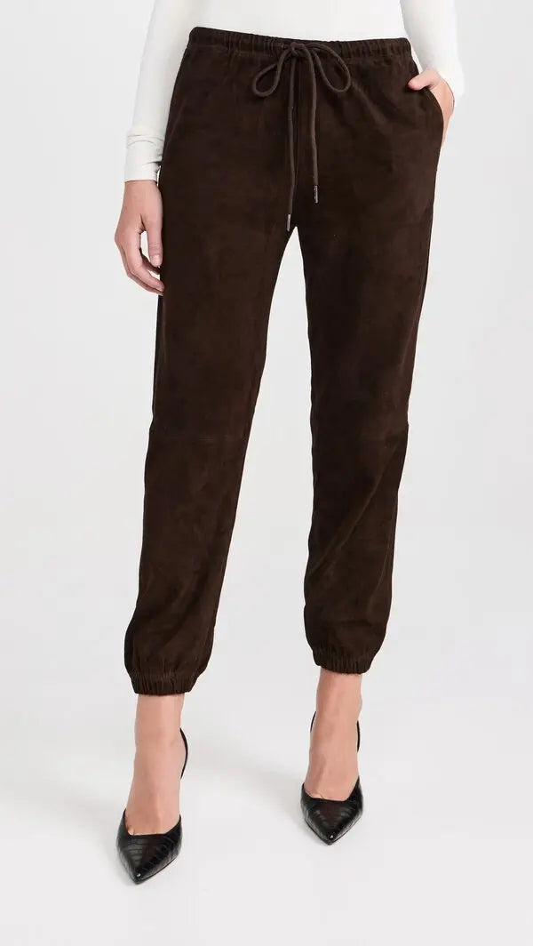 Drawstring Suede Jogger in American, from SPRWMN