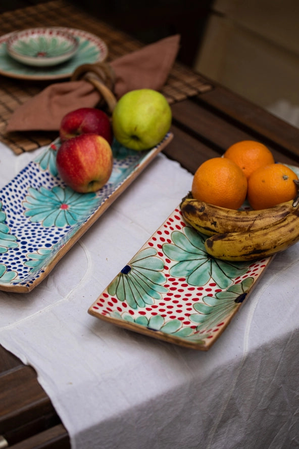 Daisy Long Ceramics Tray in Red, from Kiliim