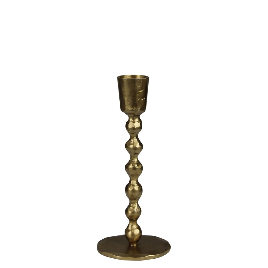 Small Talega Beaded Stem Taper Candle Holder in Brass, from HomArt
