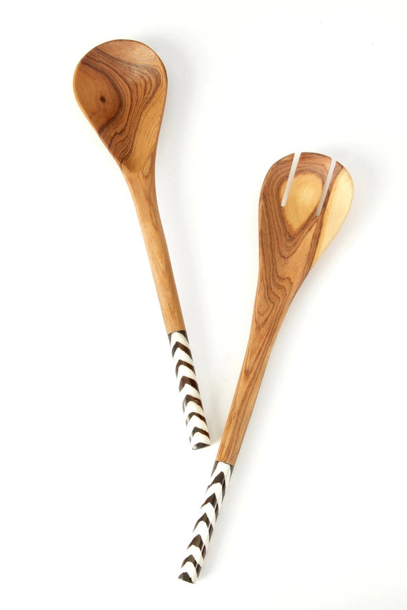 Batik Bone Olivewood Salad Server, from Swahili Aferican Modern