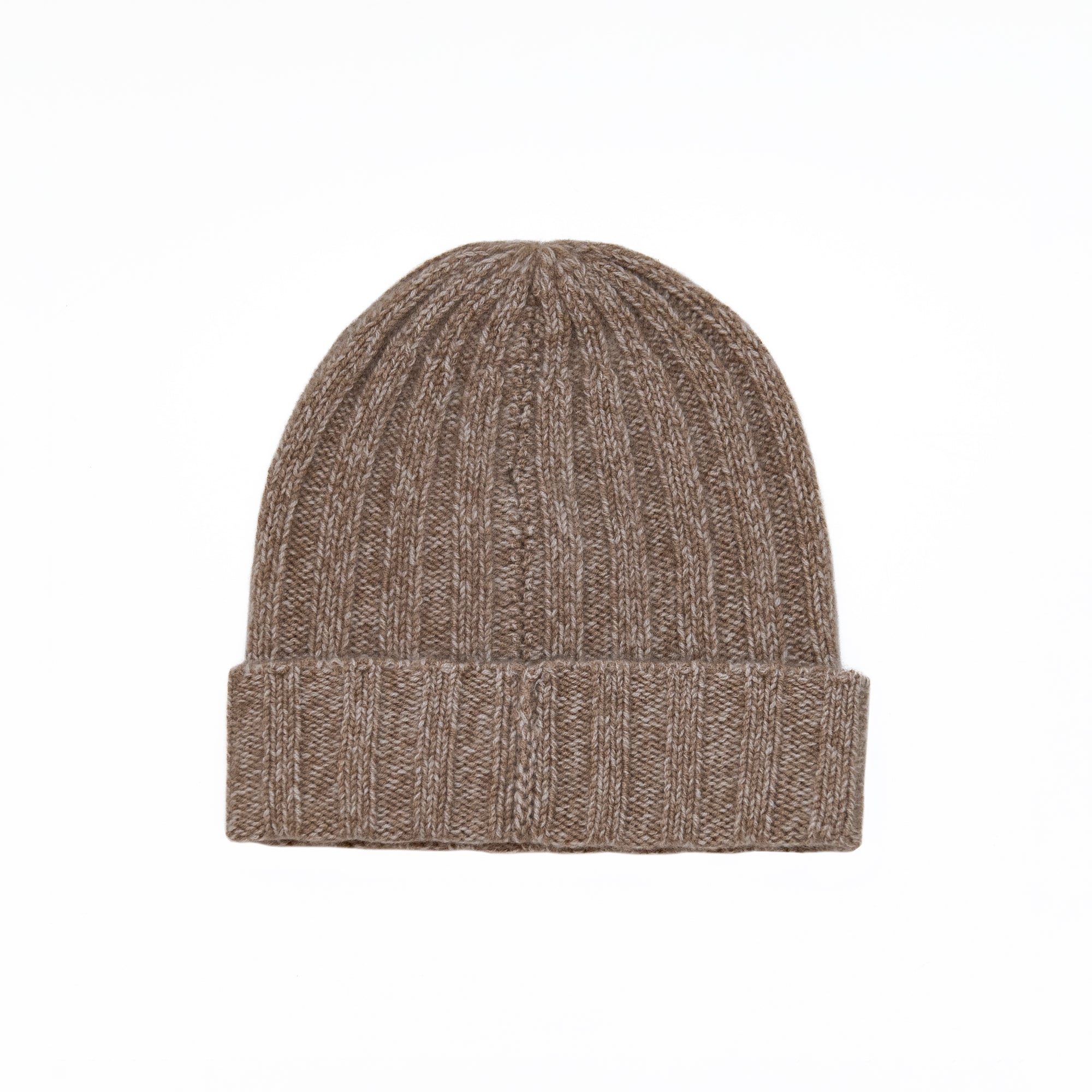 Cashmere Marled Ribbed Beanie in Khaki Marl