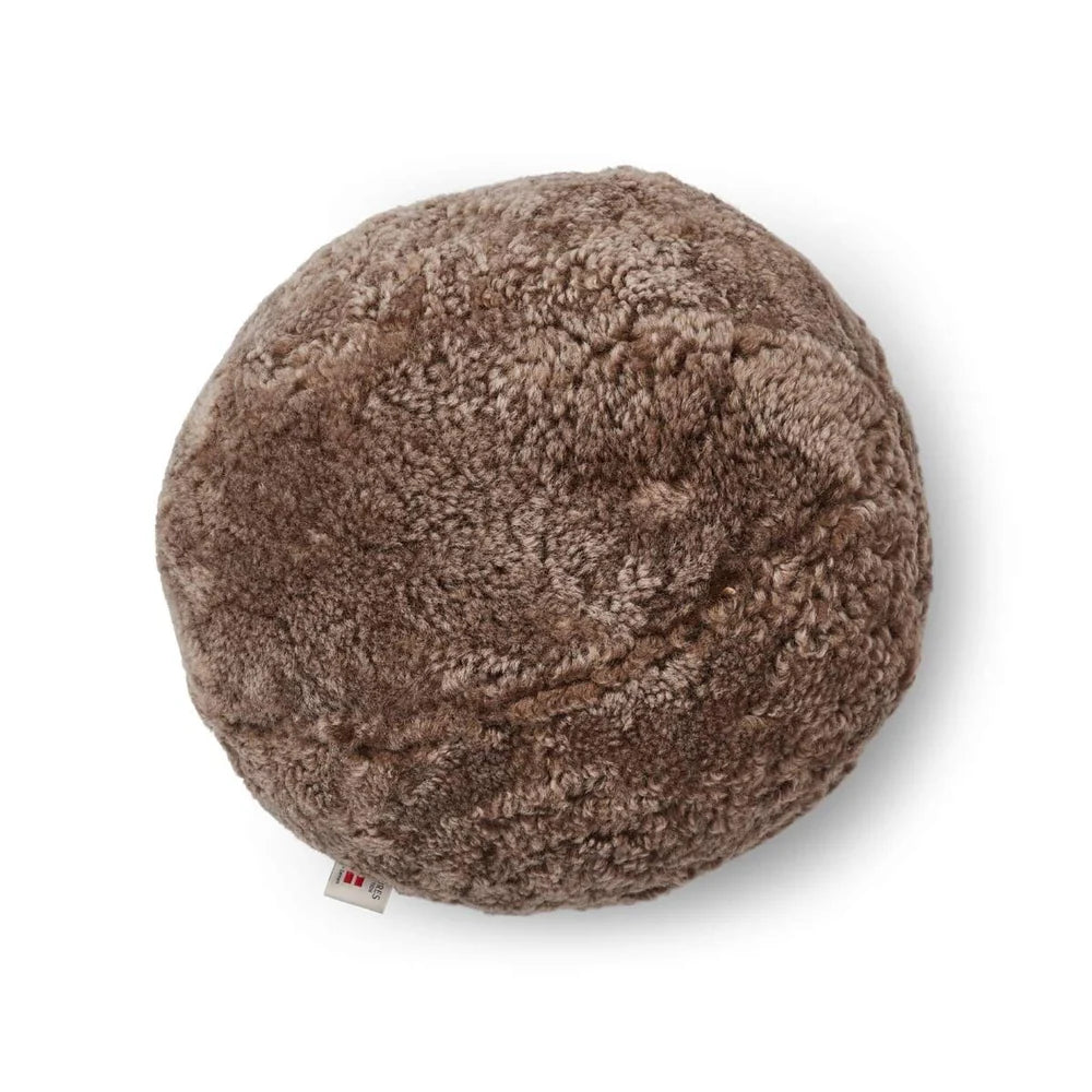 Angelite Round Curly Sheepskin Cushion in Taupe, from Natures Collection