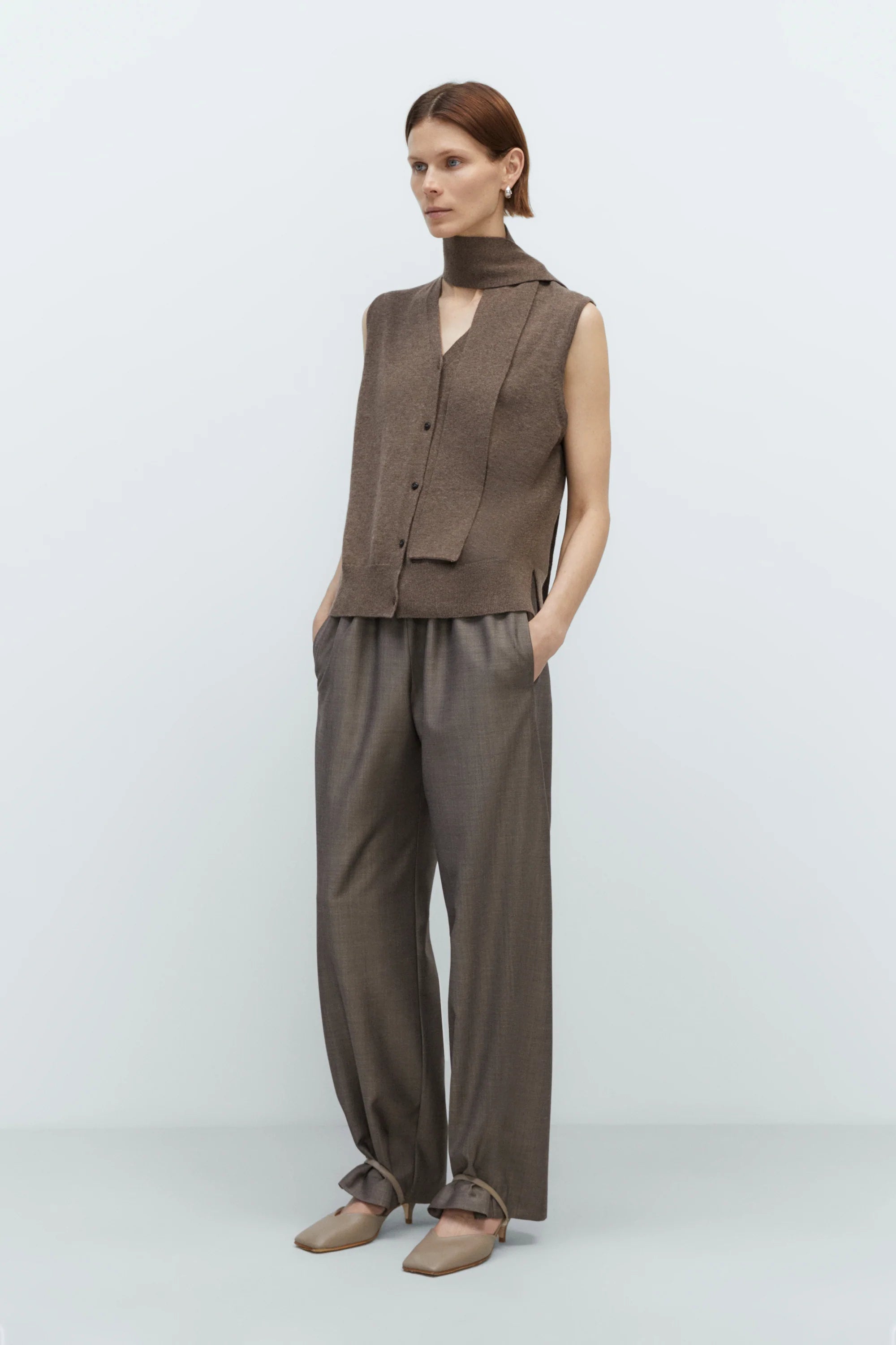 Merino Wool Lace Waistcoat in Taupe, from Cordera