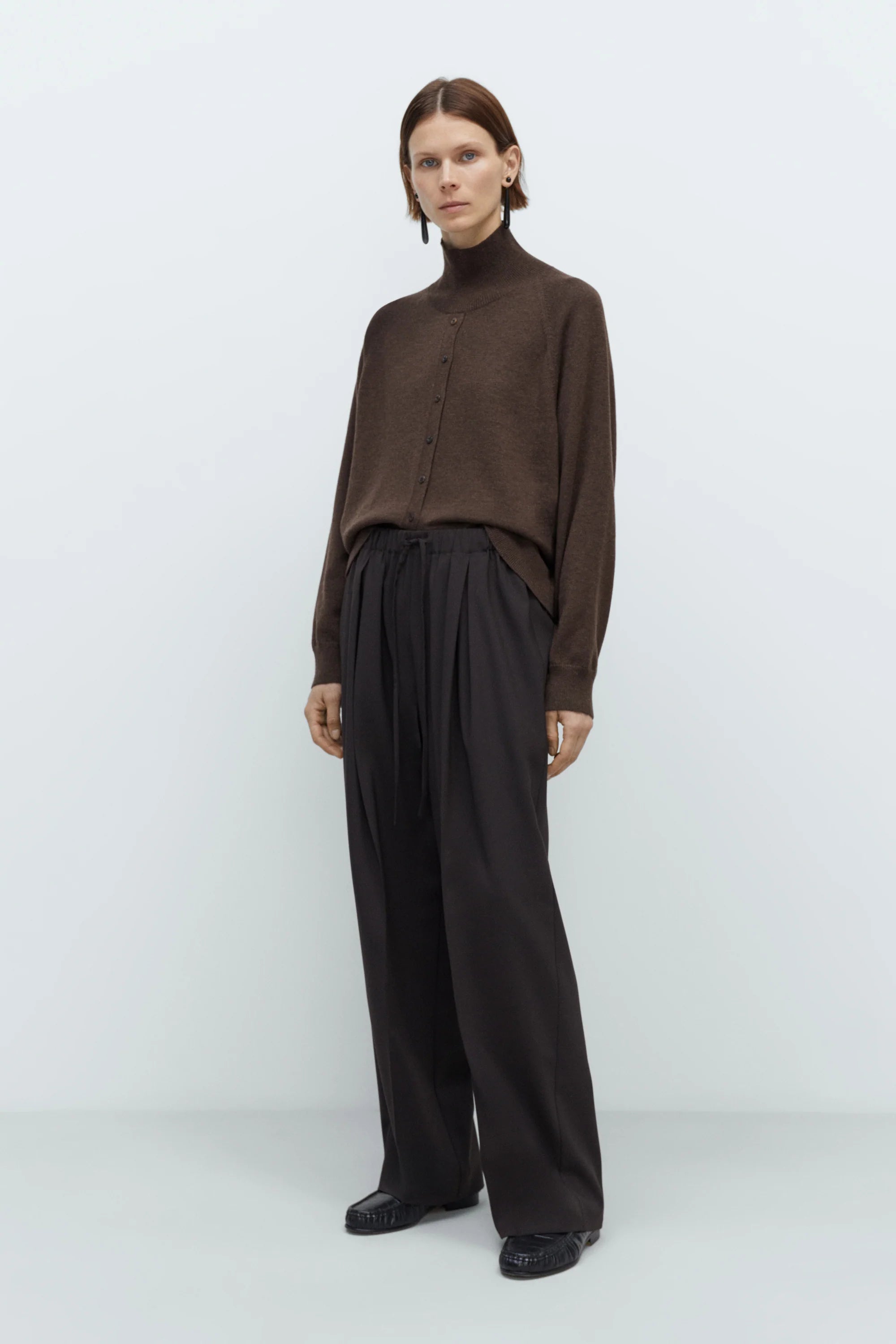 Pleated Relaxed Pants in Dark Brown, from Cordera