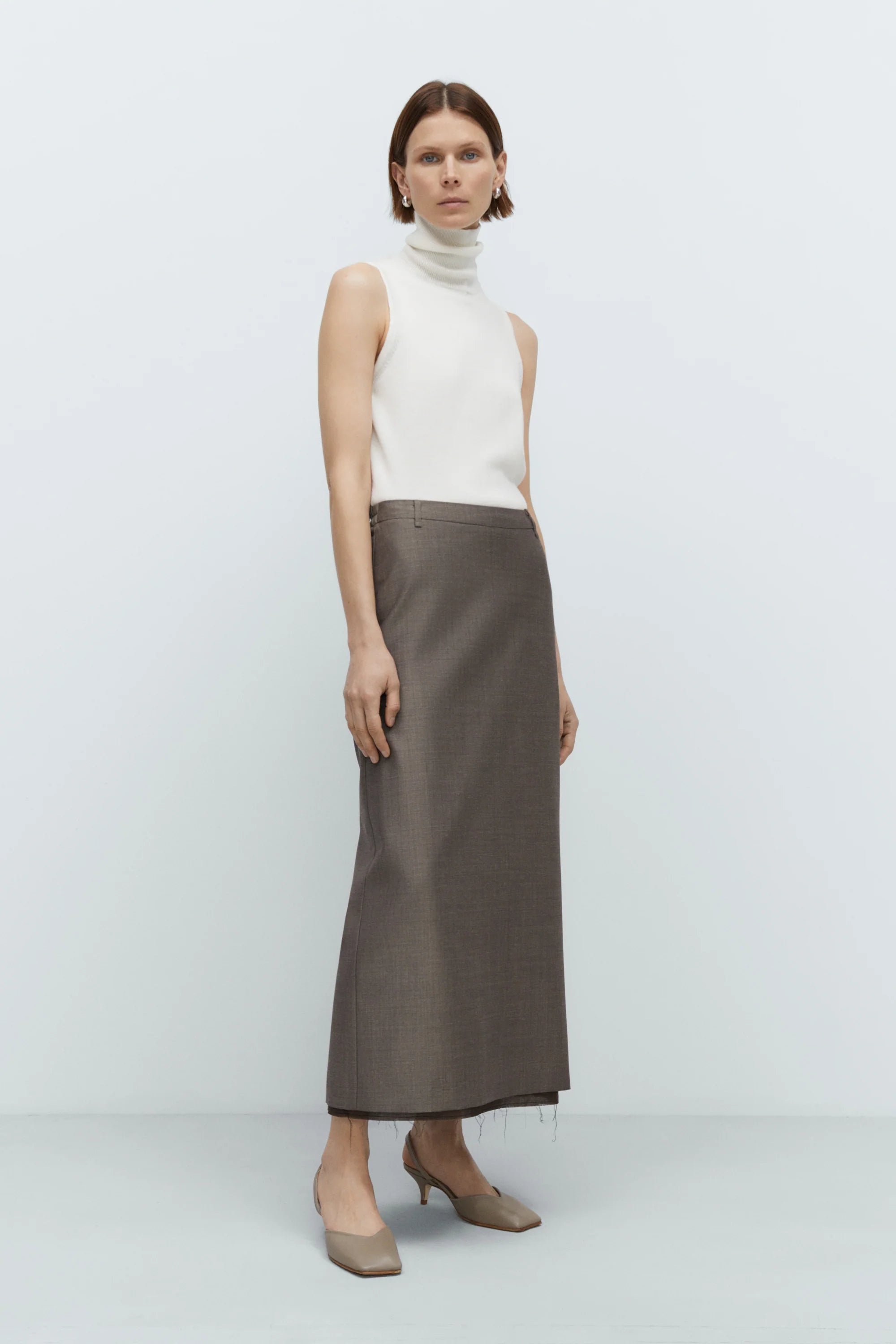 Tailoring Mohair Long Skirt in Smoke Brown, from Cordera