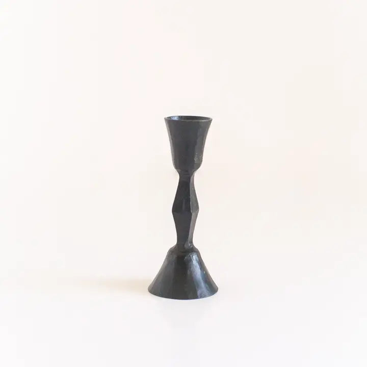 Low Diamond Iron Candle Stick Holder in Black, from Creative Women