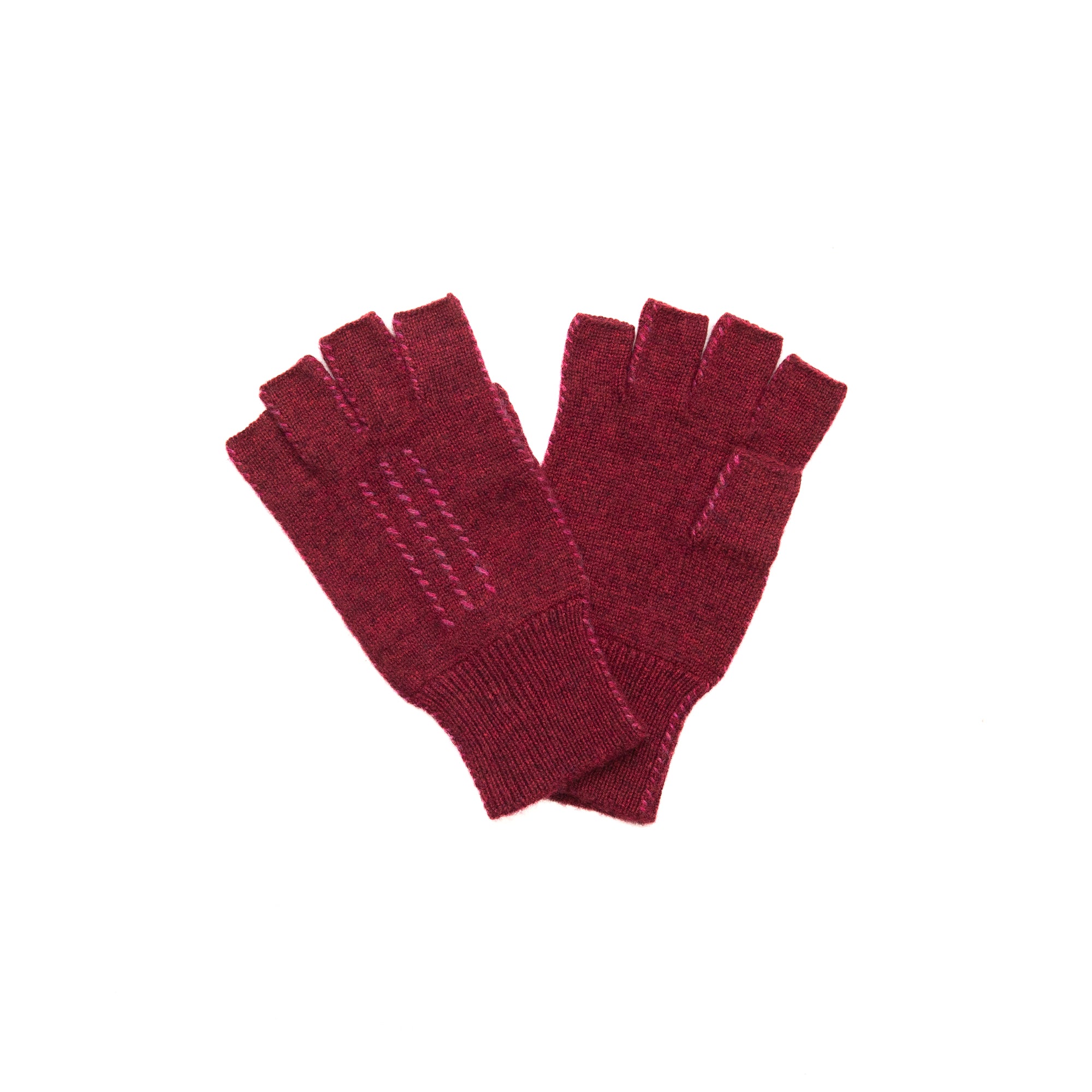 Cashmere Fingerless Stitch Gloves in Heather Red & Rose, from Meg Cohen