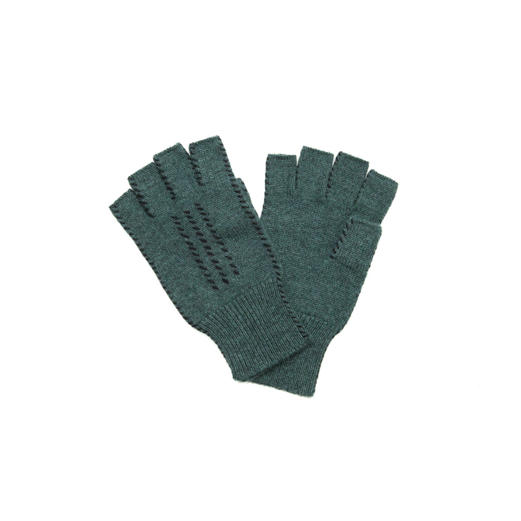 Cashmere Fingerless Stitch Gloves in Heather Teal & Black, from Meg Cohen