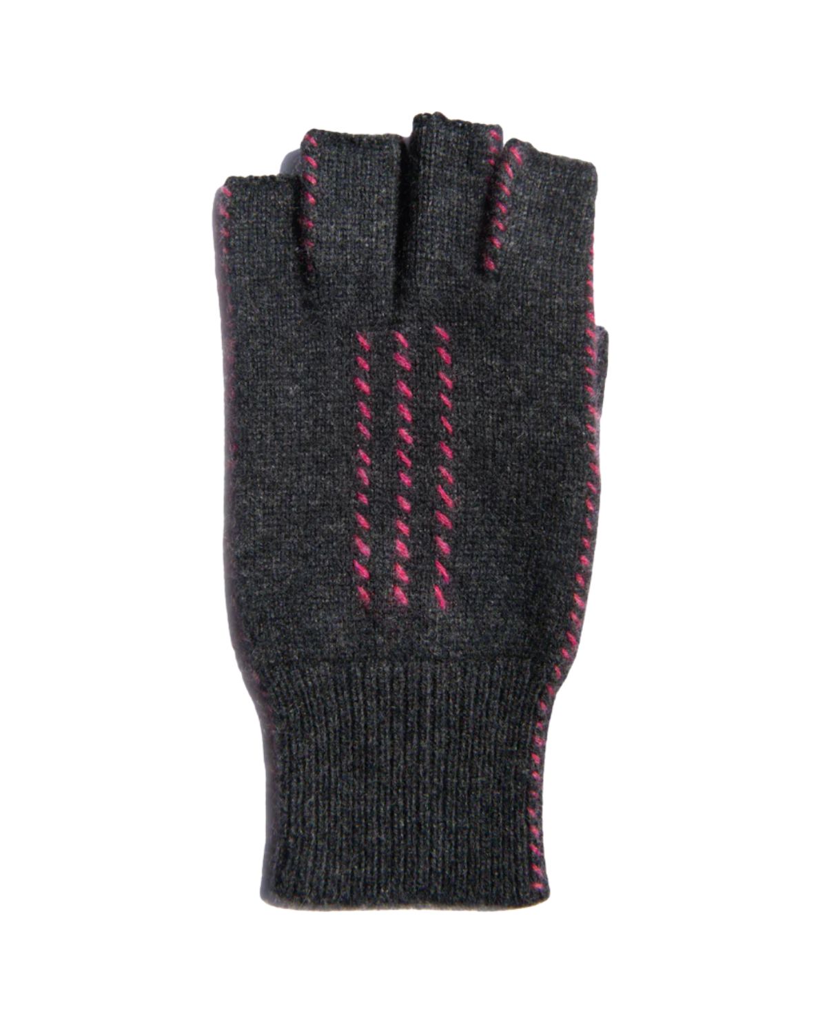 Cashmere Fingerless Stitch Gloves in Charcoal & Heather Rose, from Meg Cohen