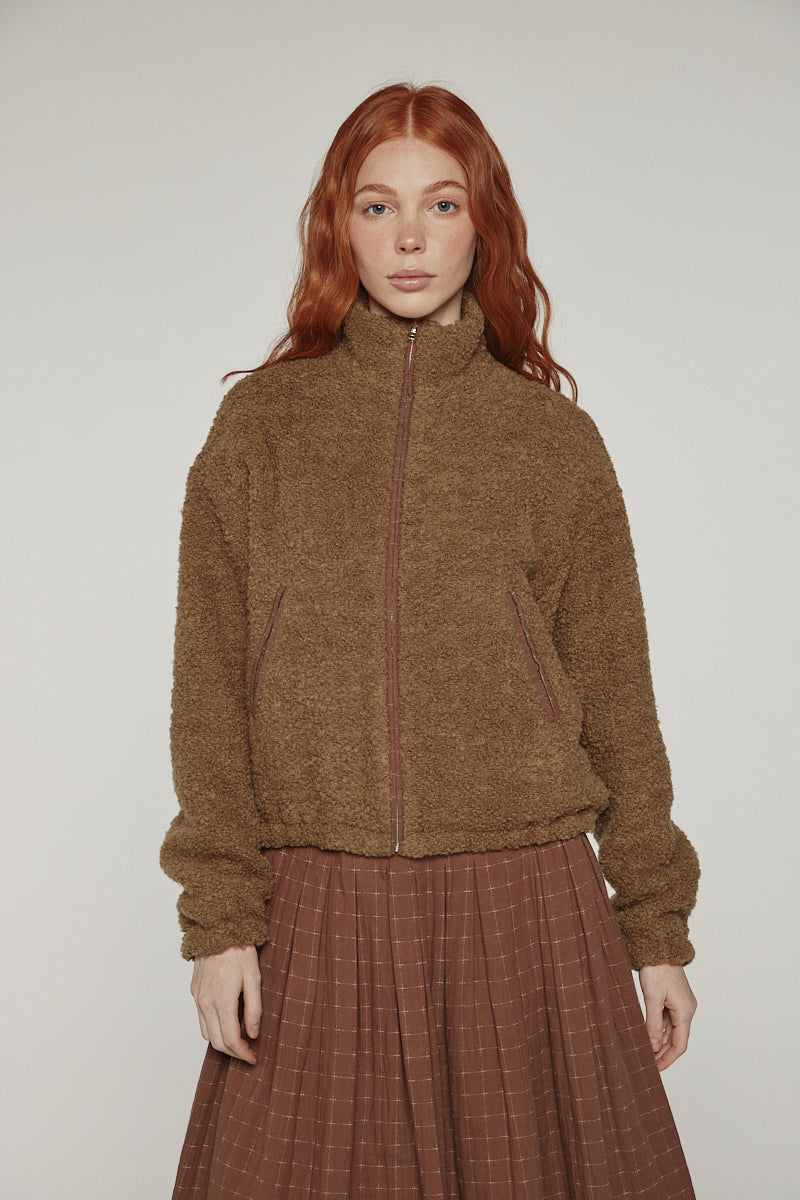 Wool High Neck Bomber Jacket in Olive, from Amente
