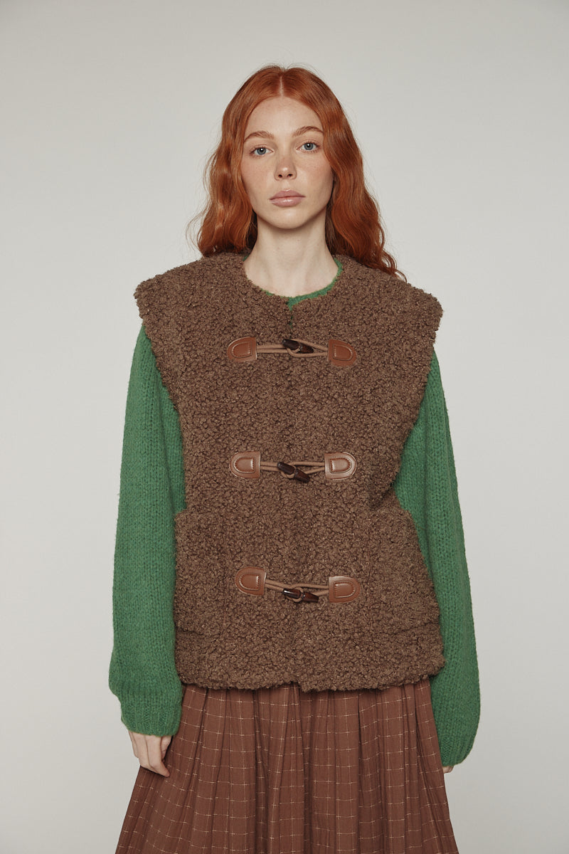 Reversible Toggle Button Vest in Walnut, from Amente