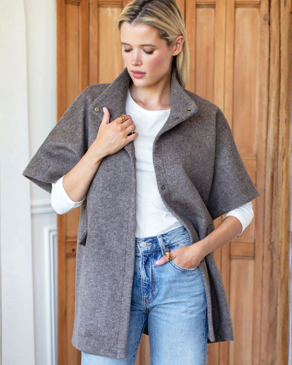 Layering Jacket in Dark Truffle Wool, from Emerson Fry