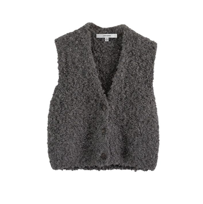Aries Boucle Vest in Charcoal, from La Tierra