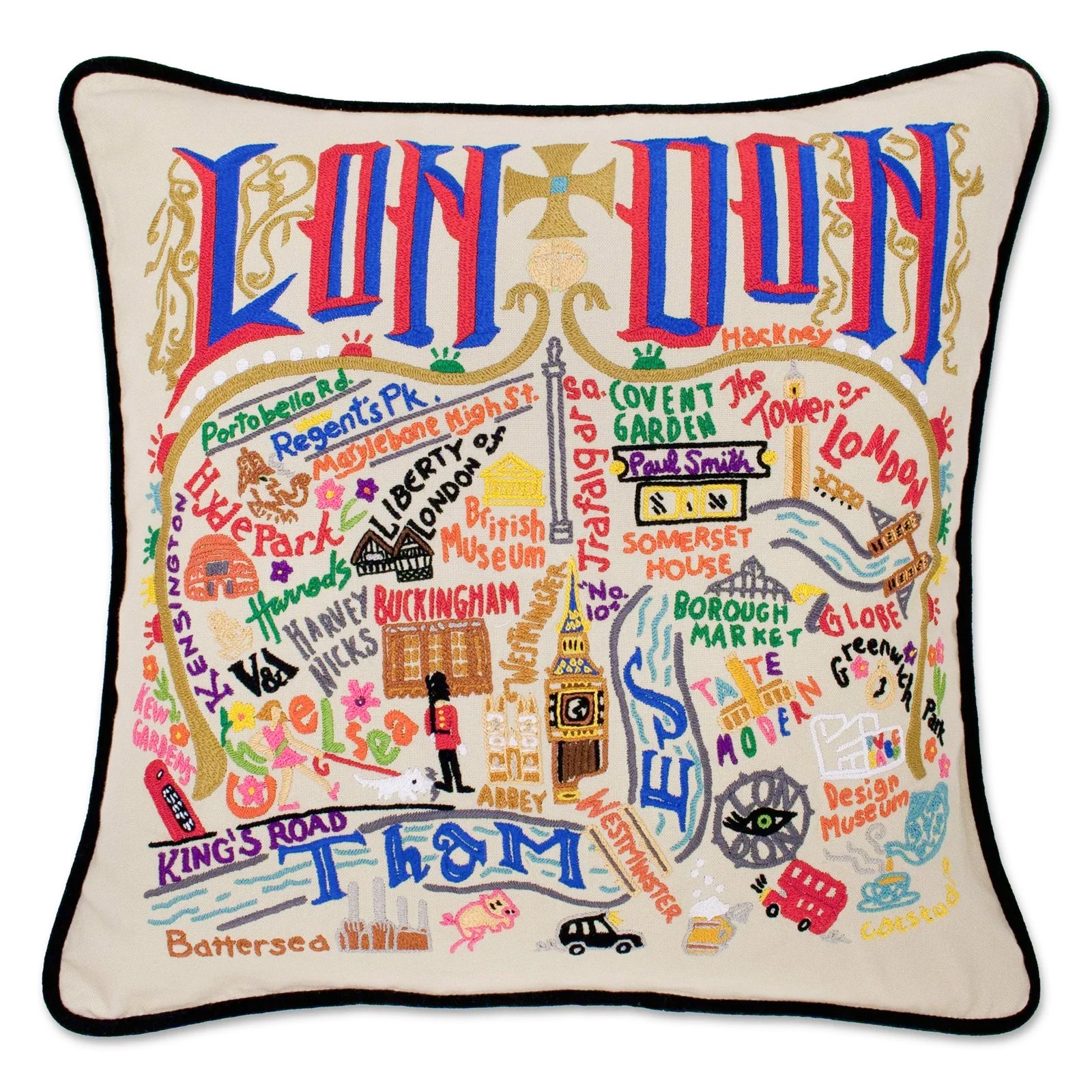 London Embroidered Pillow, from Catstudio