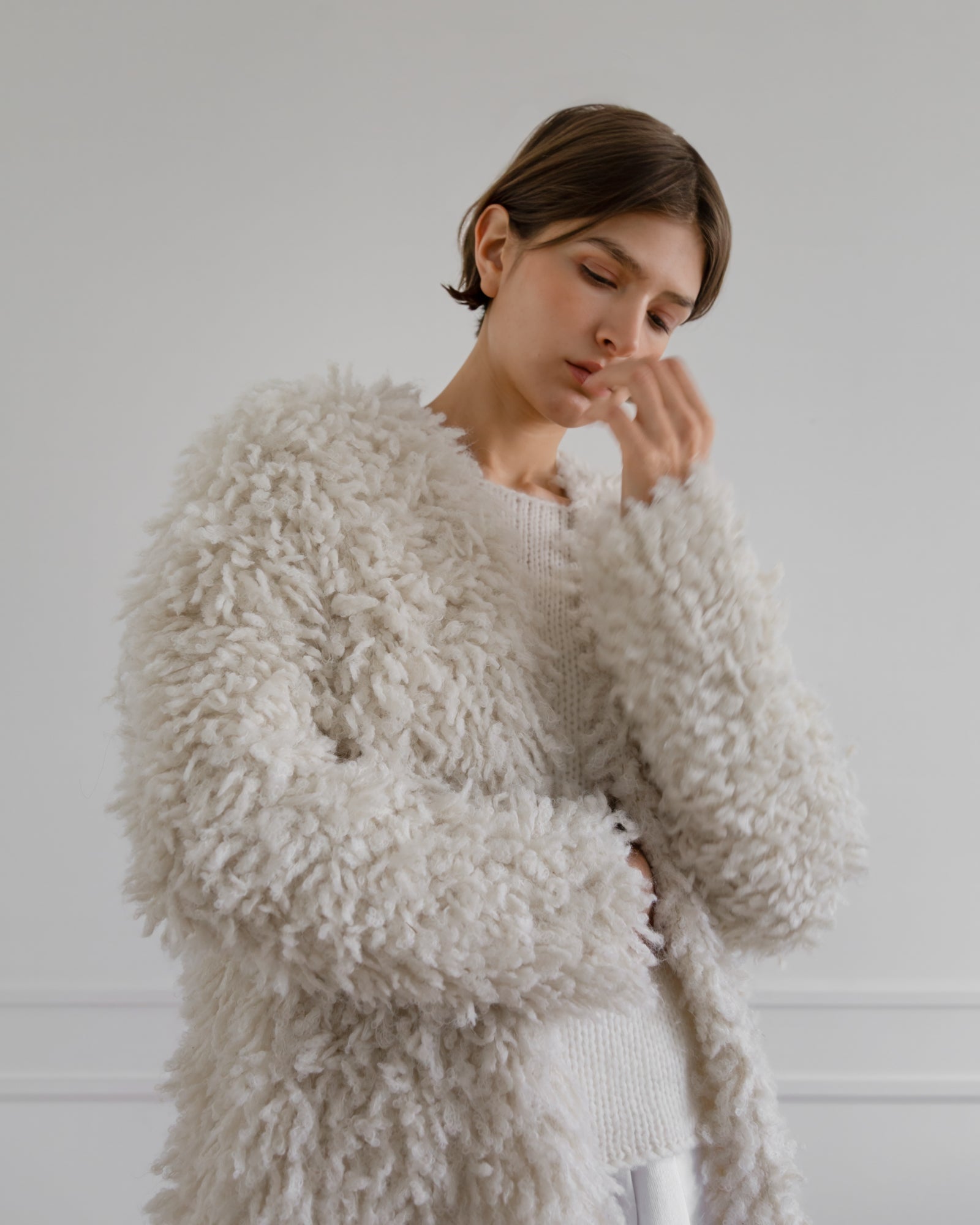 Medusa Cardigan Coat in White, from La Tierra