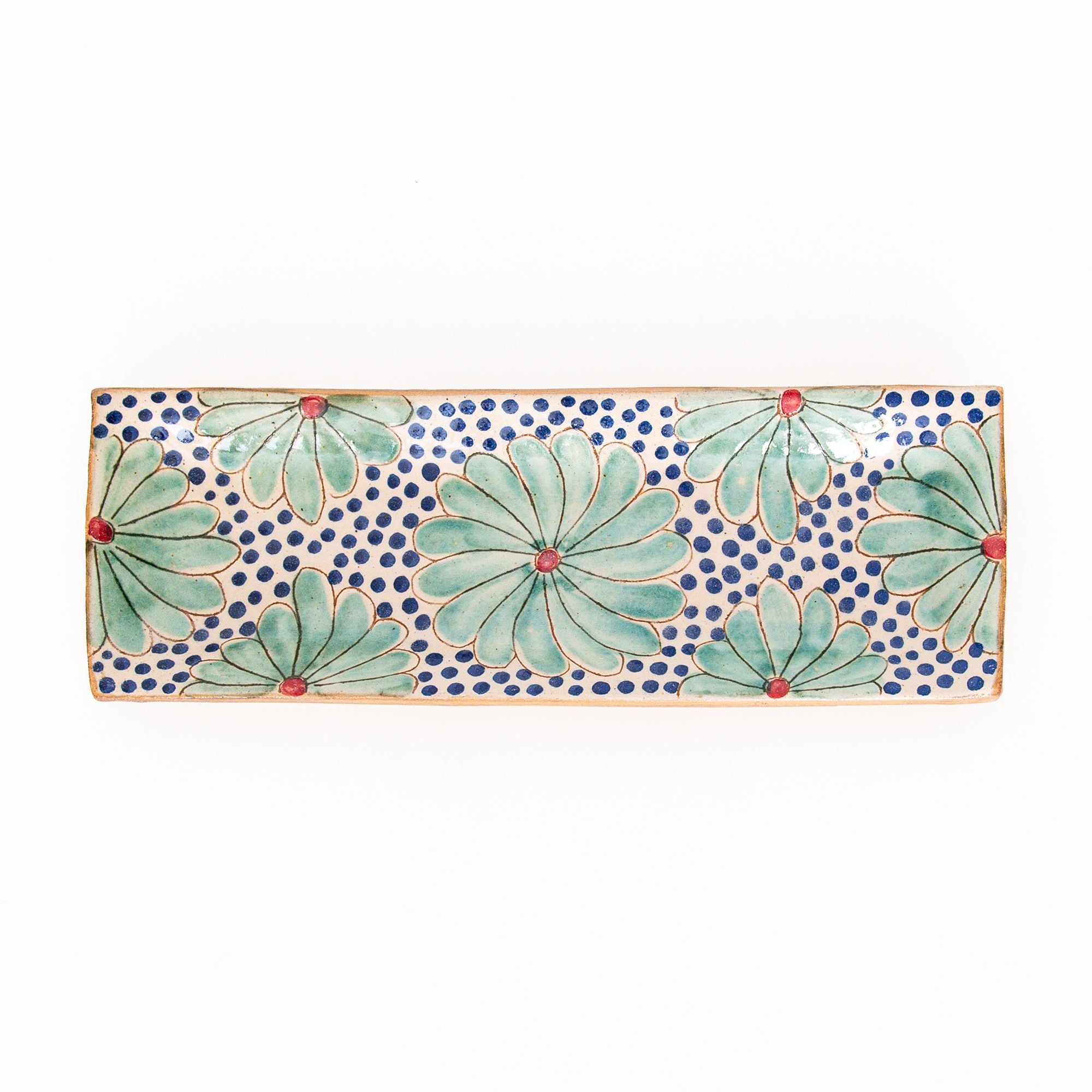 Daisy Long Ceranic Tray in Blue, from Kiliim