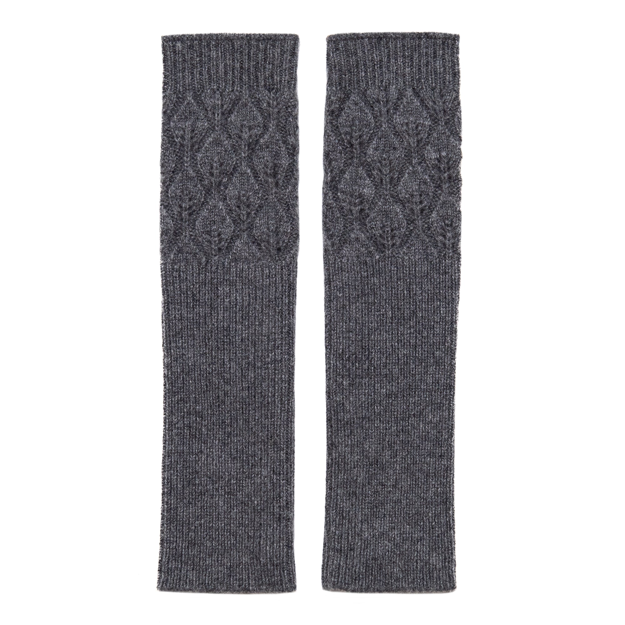 Leaf Knit Cashmere Fingerless Arm Warmer in Grey, from Oats and Rice